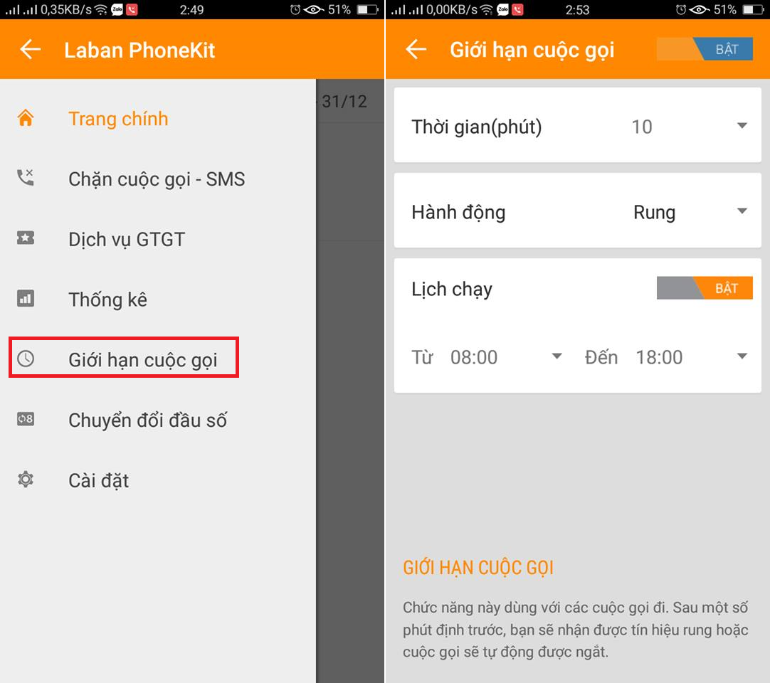Giới hạn cuộc gọi.