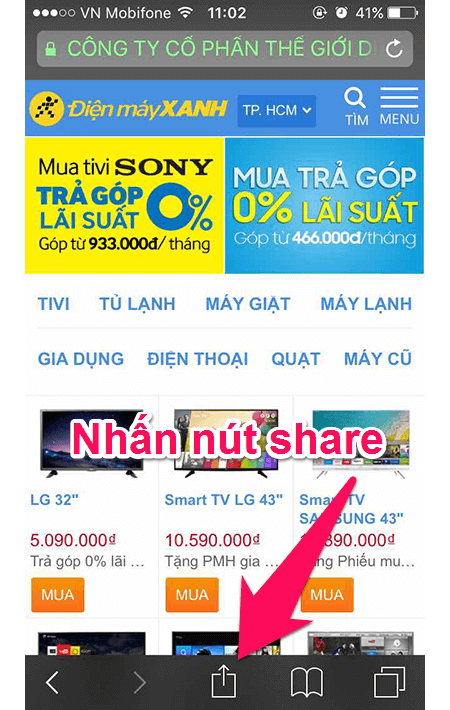 Nhấn vào nút chia sẻ - share