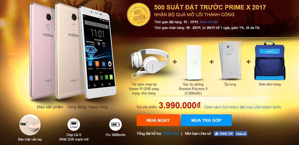 Đã có hơn 500 khách hàng đặt mua Prime X 2017, còn 1 ngày nữa để nhận được bộ quà khủng