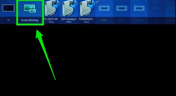 Chọn Screen Mirroring Cách chiếu màn hình tivi Samsung xuống điện thoại > Chọn Screen Mirroring