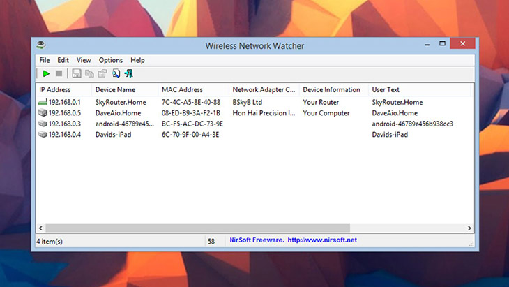 Giao diện Wireless Network Watcher