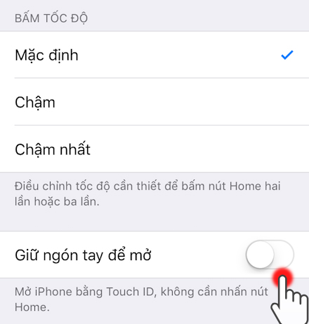 Chọn giữ ngón tay để mở