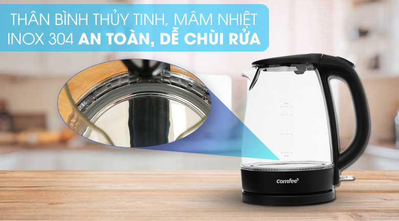 6 lưu ý khi chọn mua bình đun siêu tốc cho gia đình có trẻ nhỏ > Bạn ưu tiên chọn bình có chất liệu thủy tinh, thép không gỉ hoặc inox 304