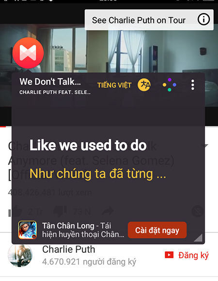 Cách hiển thị lời bài hát khi nghe nhạc bằng YouTube trên điện thoại Android