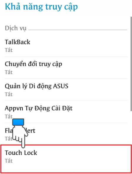 Tìm và chọn Touch Lock