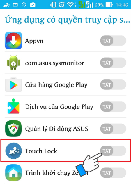 Bật Touch Lock