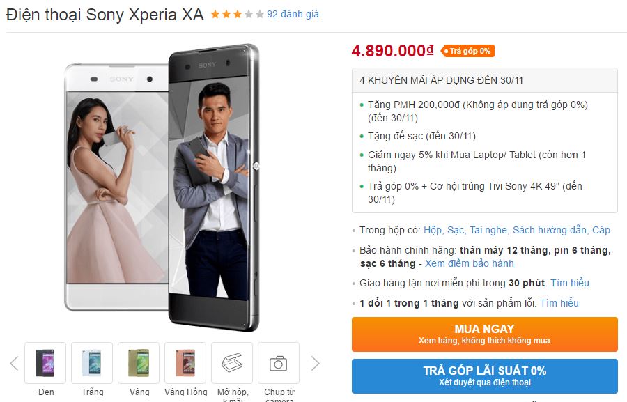 Xperia XA viền cạnh siêu mỏng, camera 8/13 MP hạ giá mạnh mẽ