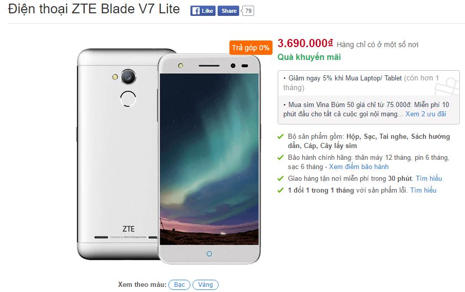 Blade V7 Lite thiết kế kim loại nguyên khối, viền cạnh siêu mỏng cùng cảm biến vân tay 1 chạm