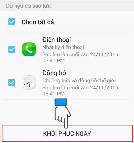 Chọn KHÔI PHỤC NGAY