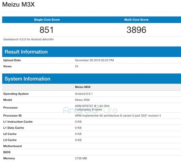 Meizu M3X Meizu M3X xuất hiện trên Geekbench.