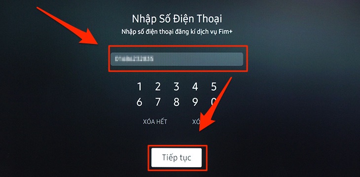 Nhập số điện thoại của bạn rồi chọn tiếp tục