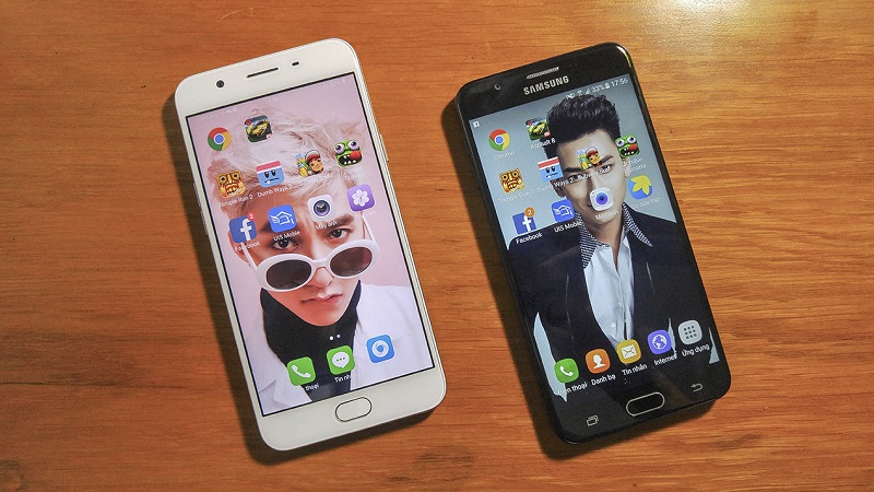 Galaxy J7 Prime có màn hình Full HD 5.5 inch, còn OPPO F1s chỉ dừng lại ở mức HD 5 inch