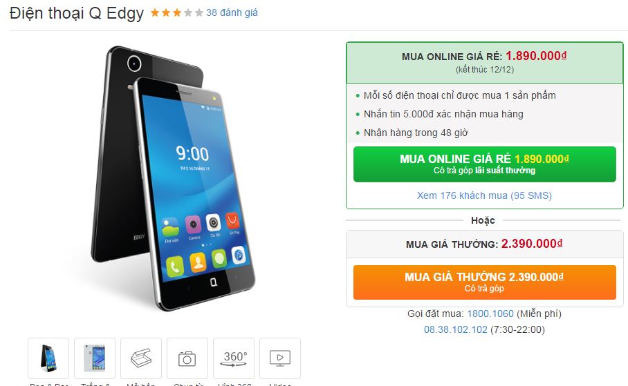 Smartphone chip Snapdragon, RAM 2GB,camera 13MP giảm giá còn dưới 2 triệu