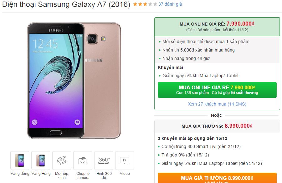 Bộ đôi Galaxy A7, Galaxy J7 2016 vừa được giảm giá cả triệu đồng