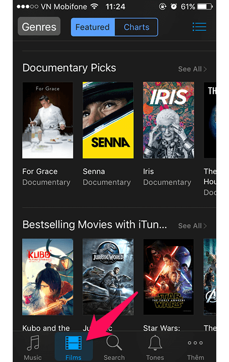 Chọn mục Film Mẹo giải phóng bộ nhớ iPhone mà không cần xóa dữ liệu cá nhân > Chọn mục Films