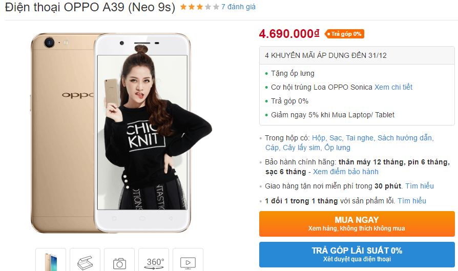 OPPO A39 có mức giá bán ưu đãi mùa mua sắm cuối năm