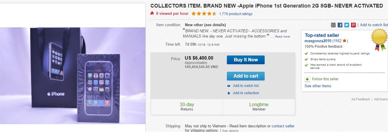 iPhone đời đầu nguyên seal được bán với giá nửa tỷ đồng