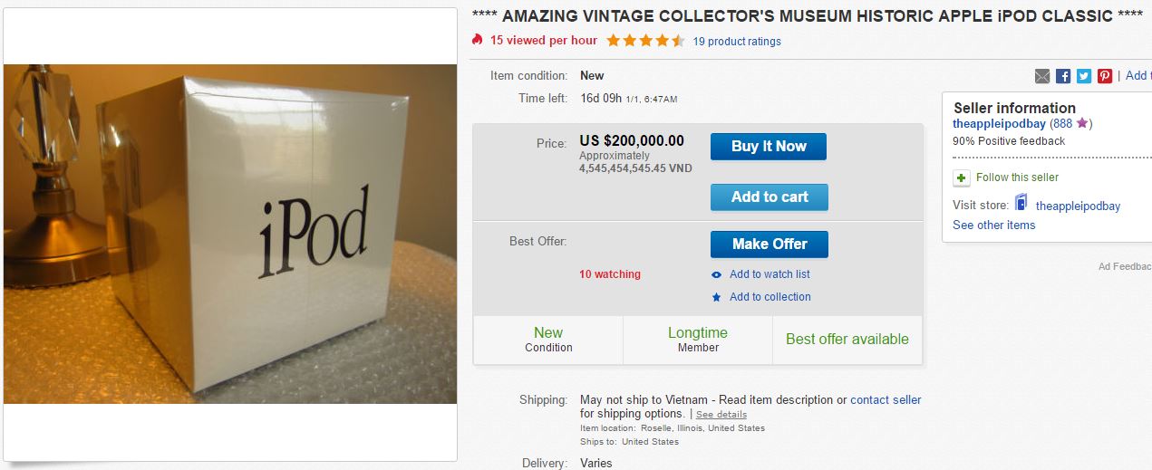 iPod đời đầu nguyên hộp được rao bán với giá gây choáng