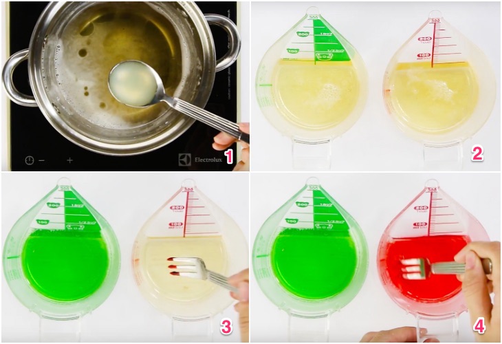 Bước 2 Cho nước cốt chanh và màu thực phẩm vào nước đường Kẹo dẻo