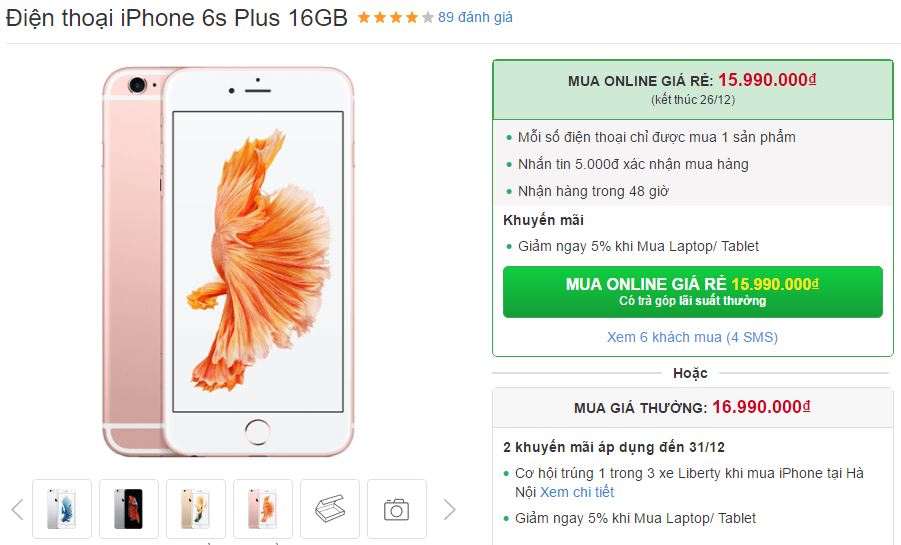 Không chỉ iPhone 5s mà iPhone 6s Plus cũng vừa được giảm giá mạnh
