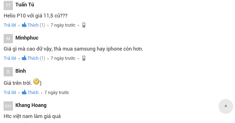 Một số bình luận của đọc giả trên trang tin tức Thế giới di động về giá của bộ đôi HTC U Ultra và U Play