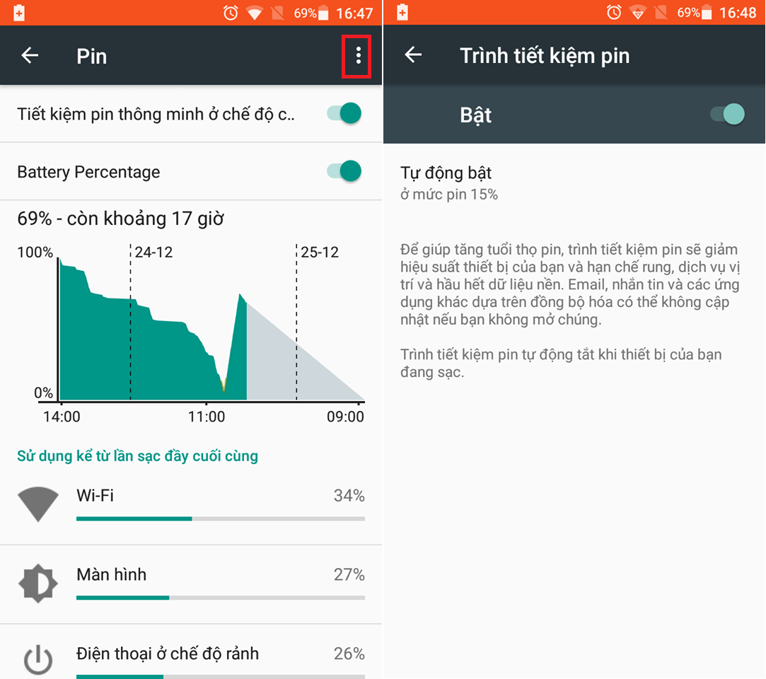  Sử dụng trình tiết kiệm pin có sẵn trên thiết bị