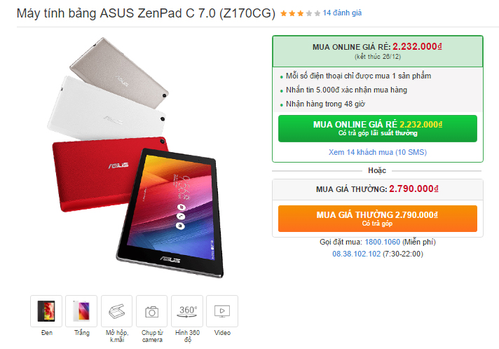 Máy tính bảng thời trang ASUS ZenPad C 7.0 vừa giảm giá sốc!