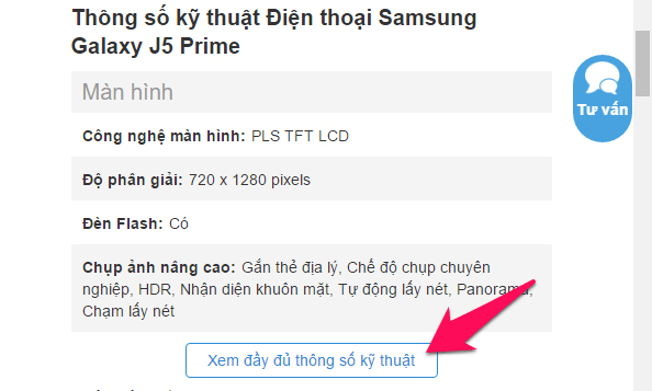 Chọn Xem đầy đủ thông số kỹ thuật