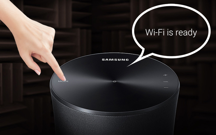 Cách kết nối loa không dây Samsung WAM1500 với Smart tivi Samsung qua wifi > Chạm vào chữ MODE trên loa cho đến khi loa thông báo 