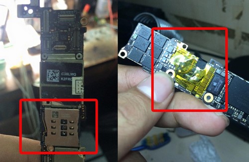 Sim ghép được gắn phía sau bảng mạch, kết nối bằng dây đồng nên rất khó phát hiện bằng mắt thường, phải tháo máy mới thấy được.