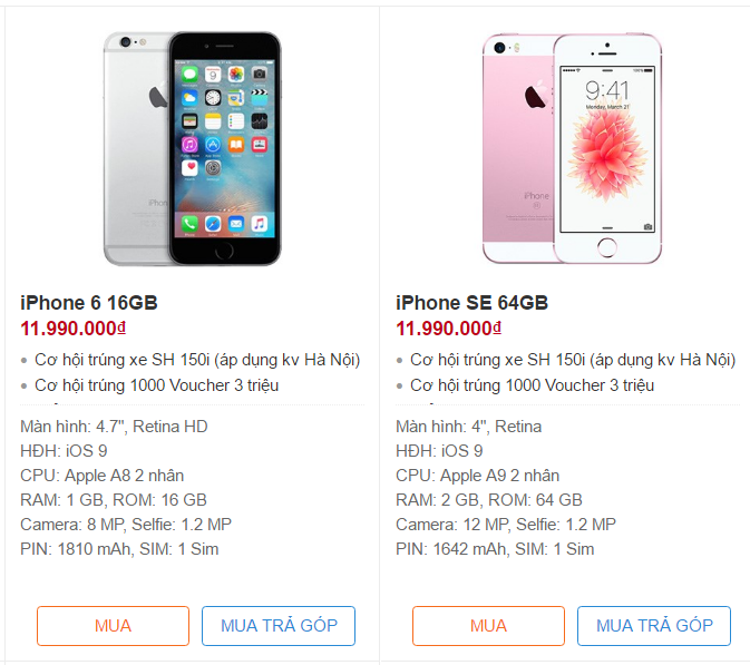 iPhone 7 bán chạy, iPhone 6 và iPhone SE 64GB giảm giá kịch sàn ngang nhau