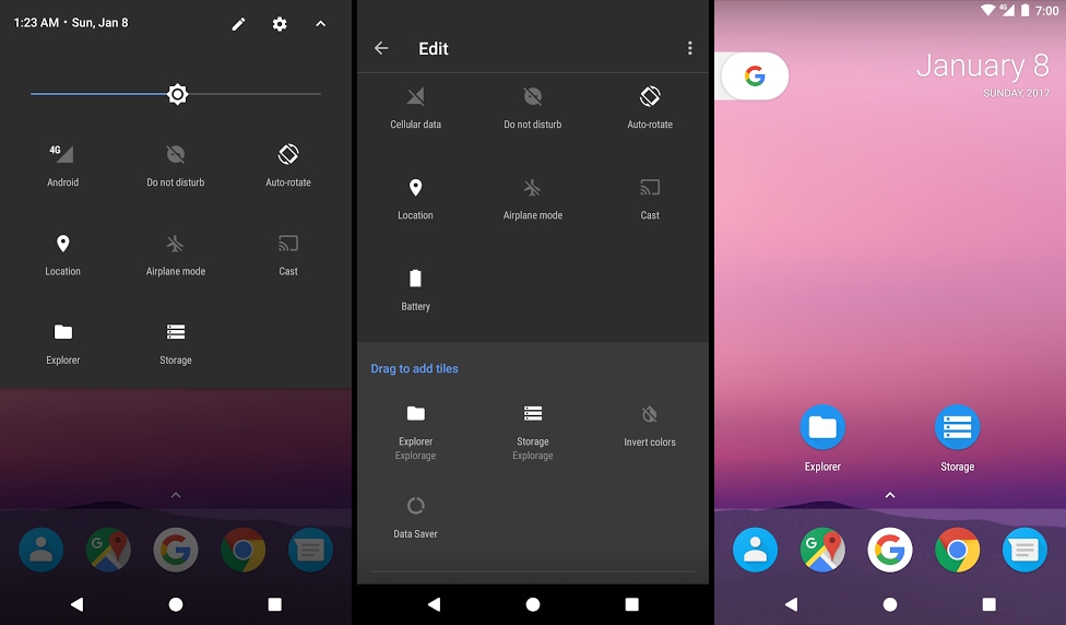 Explorage Quick Settings Tiles