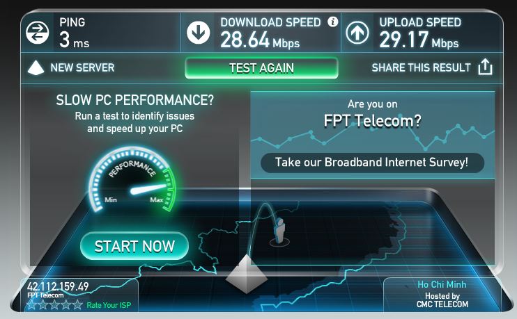 Kiểm tra tốc độ mạng cáp quang tại nhà