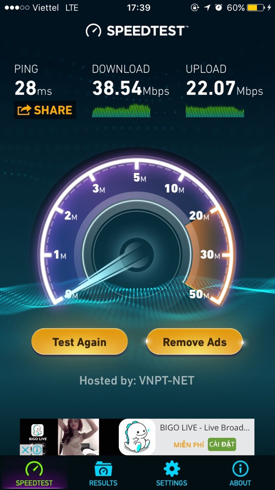 Kiểm tra tốc độ mạng 4G trên iPhone 6s lần 1