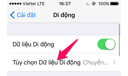 Chọn Tùy chọn dữ liệu di động