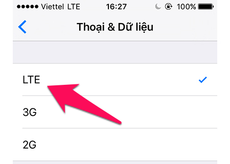 Nhấn vào LTE