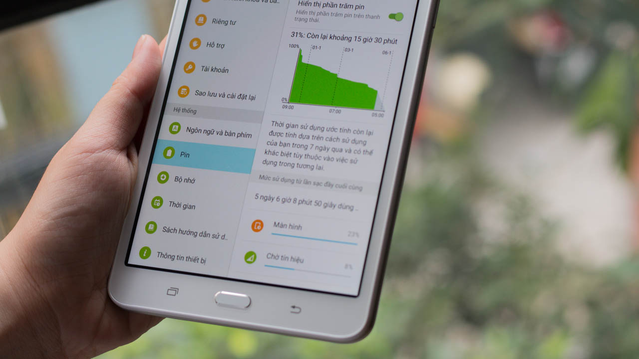 Thời gian dùng pin trên Samsung Galaxy Tab A6 7.0