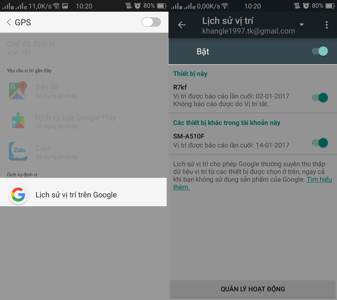 Tắt theo dõi vị trí