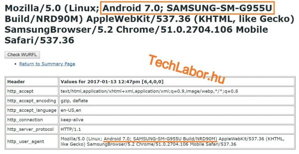 Tài liệu User Agent Profile của Galaxy S8 Plus 