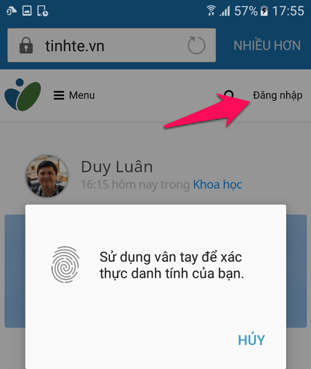 Chạm vân tay để đăng nhập