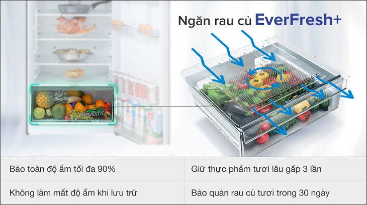 Tủ lạnh Beko Inverter 340 lít RDNT371E50VZGB giữ tươi hoa quả đến 30 ngày