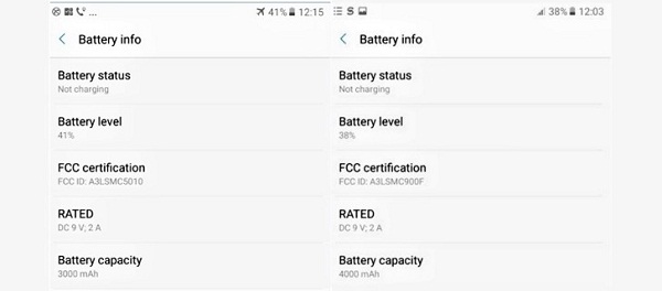Thông tin dung lượng pin được cho là của Galaxy C5 Pro (Trái) và C9 Pro (Phải) Thông tin dung lượng pin được cho là của Galaxy C5 Pro (Trái) và C9 Pro (Phải)