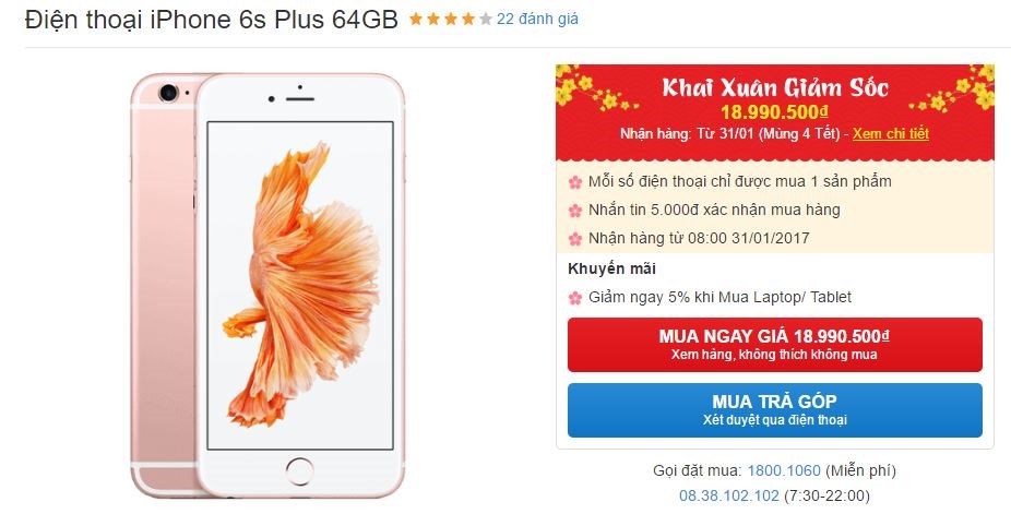 iPhone 6s, iPhone 6s Plus giảm giá mạnh dịp Tết Nguyên Đán