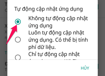 Tắt tự động cập nhật