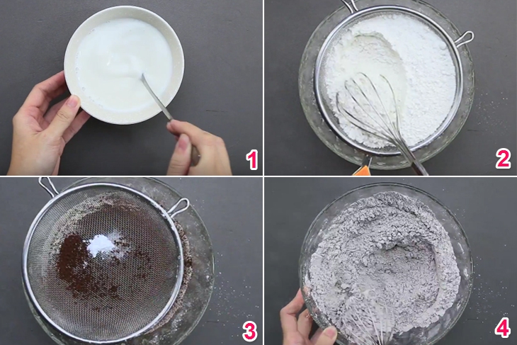 Bước 1 Trộn bột Bánh red velvet cupcake kem tươi