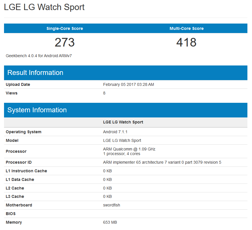 LG Watch Sport lộ cấu hình trên Geekbench