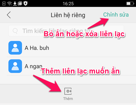 Thêm liên hệ muốn ẩn