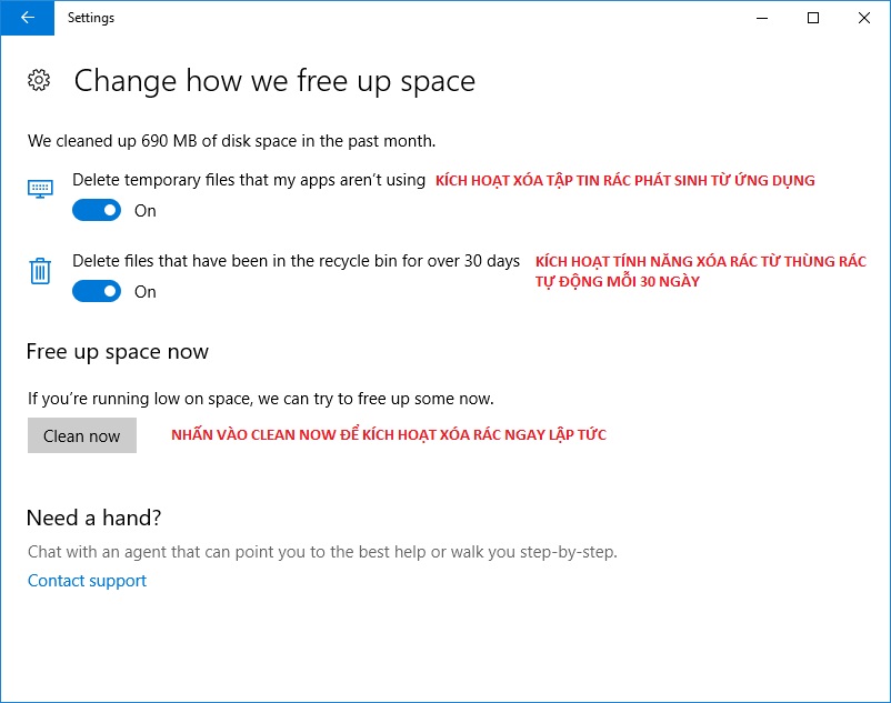 Tự động giải phóng rác trên Windows sau 30 ngày