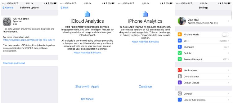 Một số hình ảnh giao diện trên iOS 10.3 beta 2