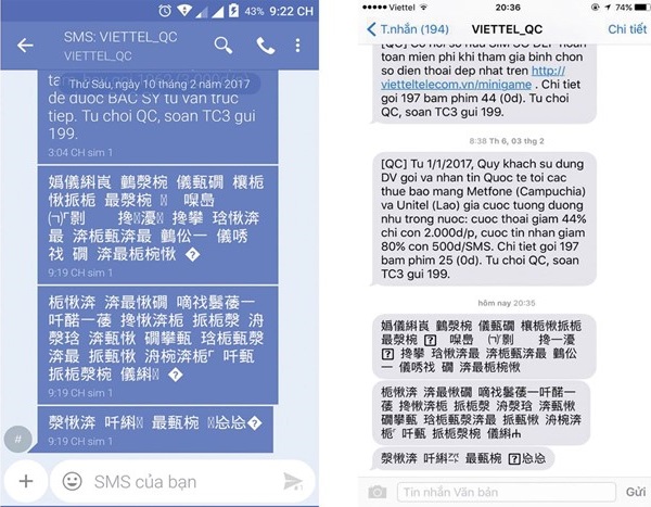Nội dung tin nhắn khách hàng mạng Viettel nhận được
